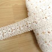 --Cotton Lace Trim with Sequins & Wooden Beads 1m
