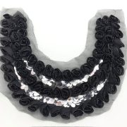 -3D Chiffon Ruffle Lace Applique Neck Trim Black/Silver
