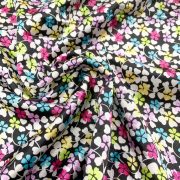 Lightweight Satin Floral Print on Black per mt