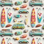 Cotton 3D Effect Print, 'Campers' 140cm Width, per mt