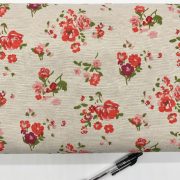 Cotton Rich Roses Print, Natural per metre