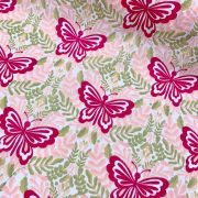 Polycotton Butterflies Fabric per metre - Pink/Green
