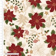 Christmas Cotton Poinsettia Metallic - 10 metre bolt
