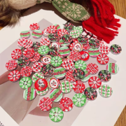 -4-Hole Wooden Christmas Buttons, 12 mixed pieces